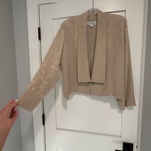 Lili Butler Silk Elegant Beige Women's Jacket with Rhinestone Detail Button, Med